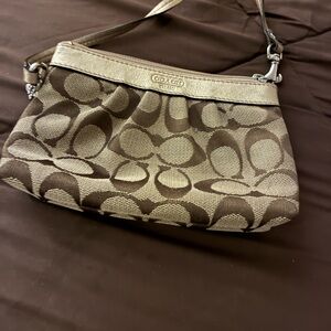 Coach Tan and Brown Signature Shoulder Bag